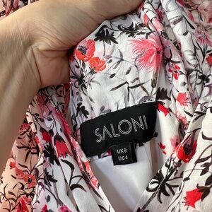 SALONI Red and Pink Silk Floral Dress